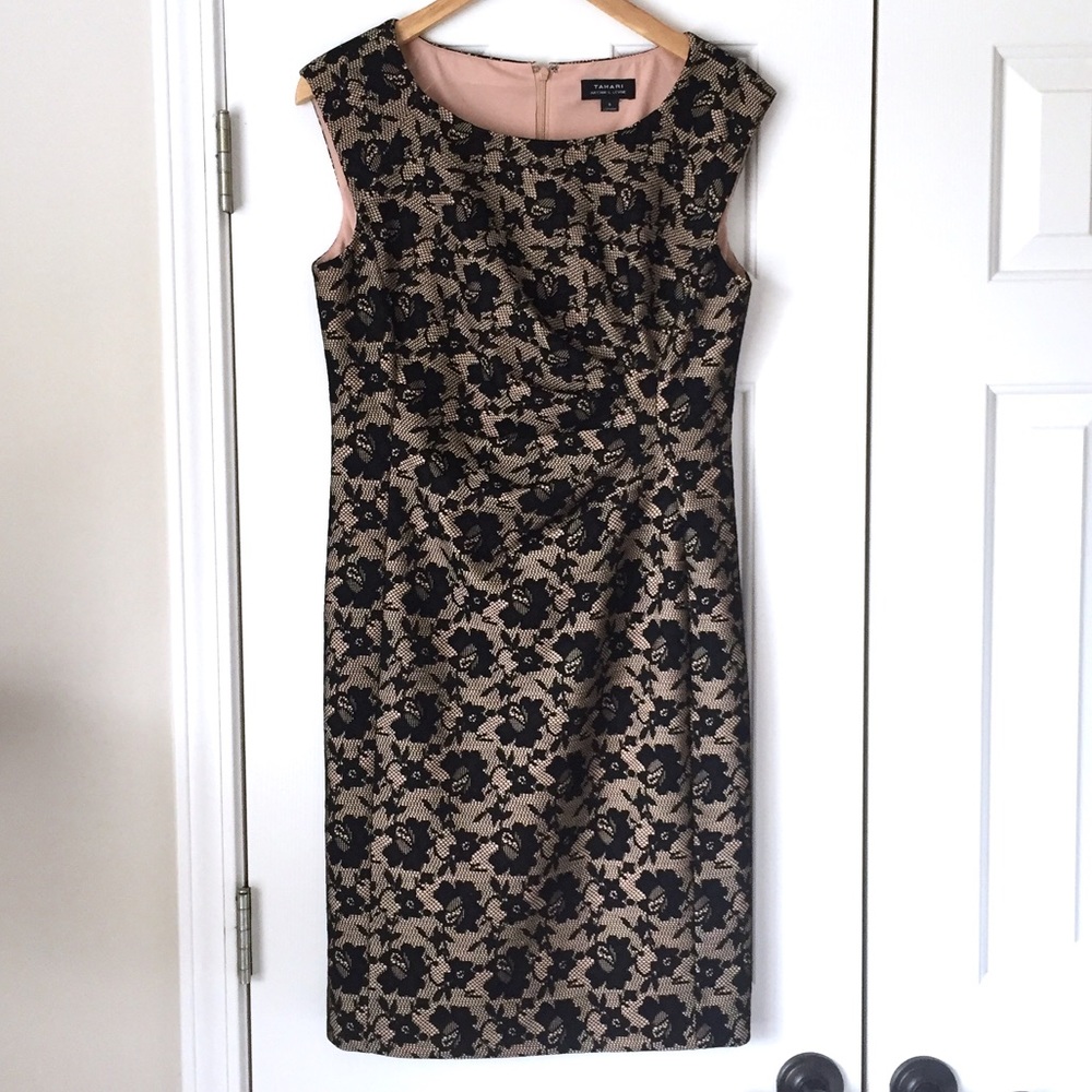 Tahari faux lace gathered sheath dress sleeveless